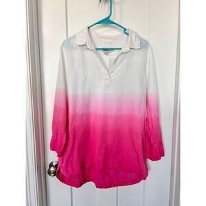 Vineyard Vines‎ Ombre Lucaya Tunic Top Linen Cotton Blend White Pink Size Large